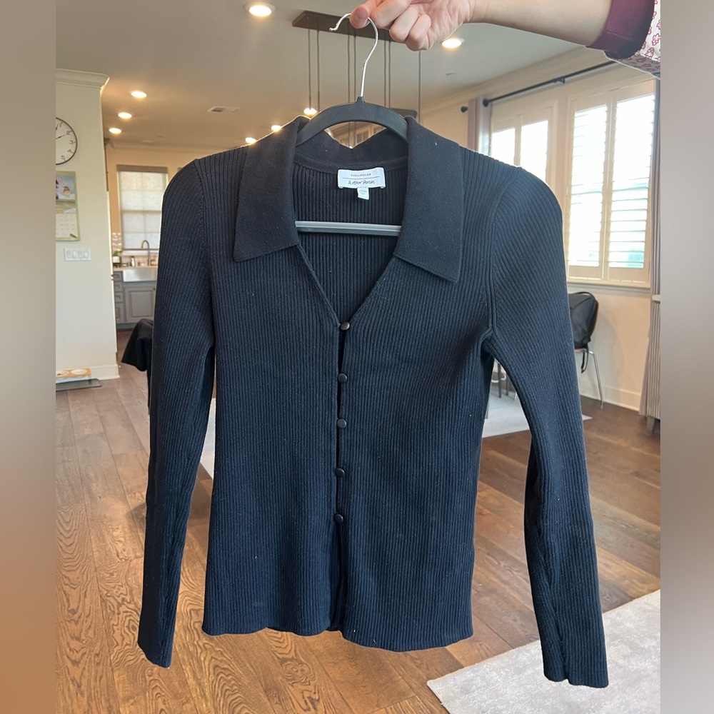 & Other Stories ribbed black vnecked top